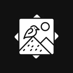 Illustration of bird on mountain with sun.
