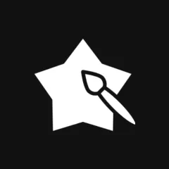Star with paintbrush on black background.